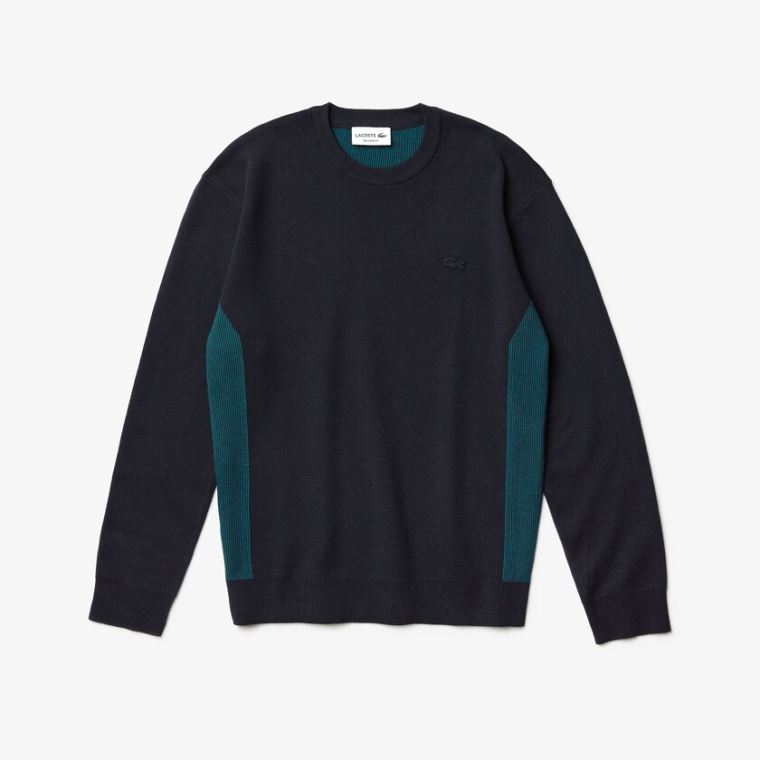 Lacoste Contrast Effects Knit Kazak Lacivert Mavi | lXjeAJsV