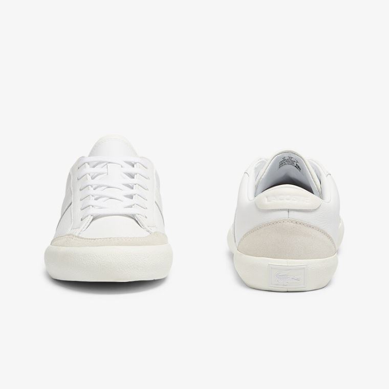 Lacoste Coupole Deri Textured Sneakers Beyaz Gri | I09uljvz