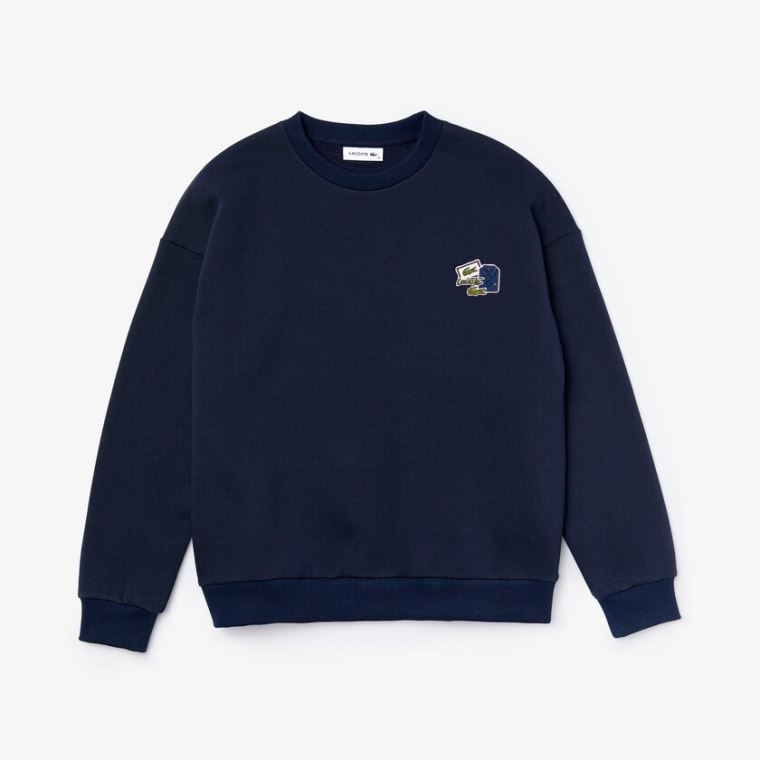 Lacoste Crew Neck Badge Fleece Sweatshirt Lacivert Mavi | IVyD4fEE