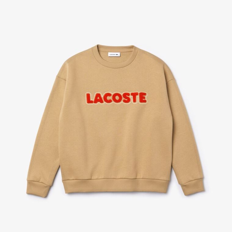 Lacoste Crew Neck Embroidered Fleece Sweatshirt Bej Rengi | vHBRwBTO