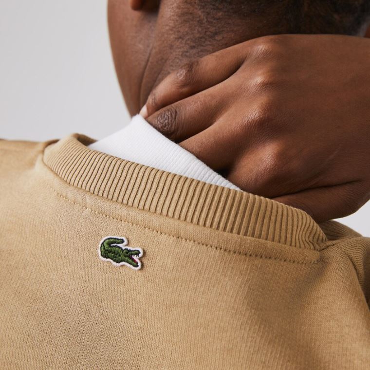 Lacoste Crew Neck Embroidered Fleece Sweatshirt Bej Rengi | vHBRwBTO