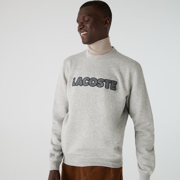 Lacoste Crew Neck Flecked Fleece Sweatshirt Gri | ICbSOjAA