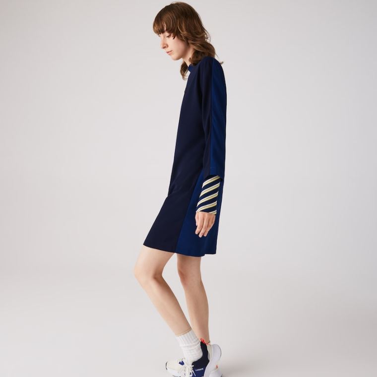 Lacoste Crew Neck Flowy Elbise Lacivert Mavi Mavi | noudBZe8