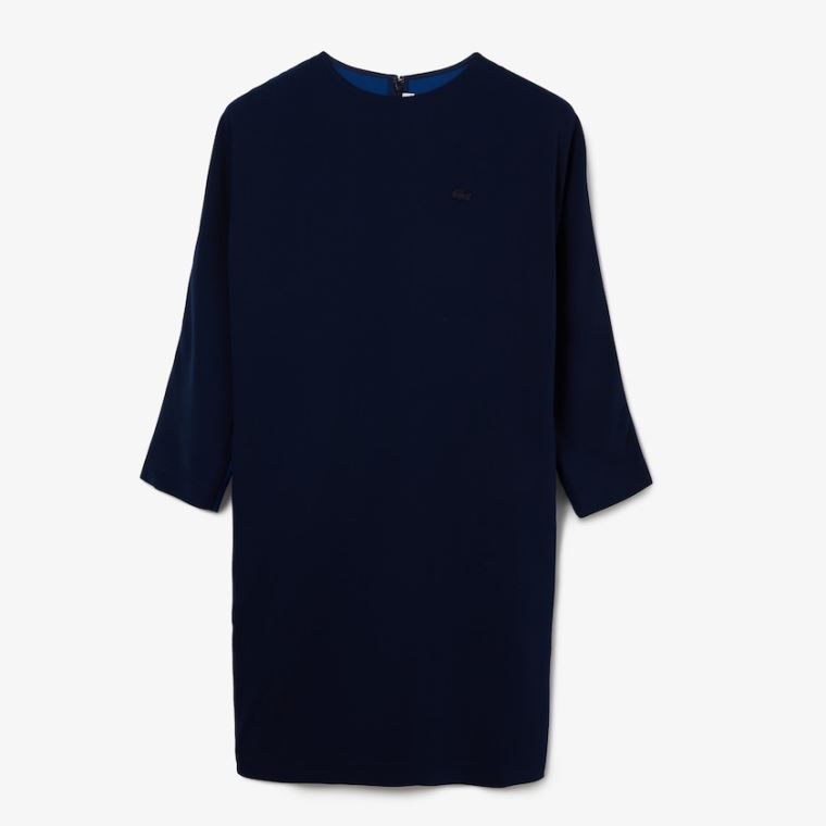 Lacoste Crew Neck Flowy Elbise Lacivert Mavi Mavi | noudBZe8