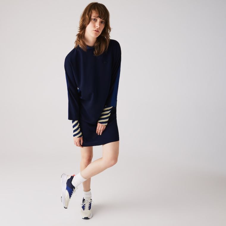 Lacoste Crew Neck Flowy Elbise Lacivert Mavi Mavi | noudBZe8