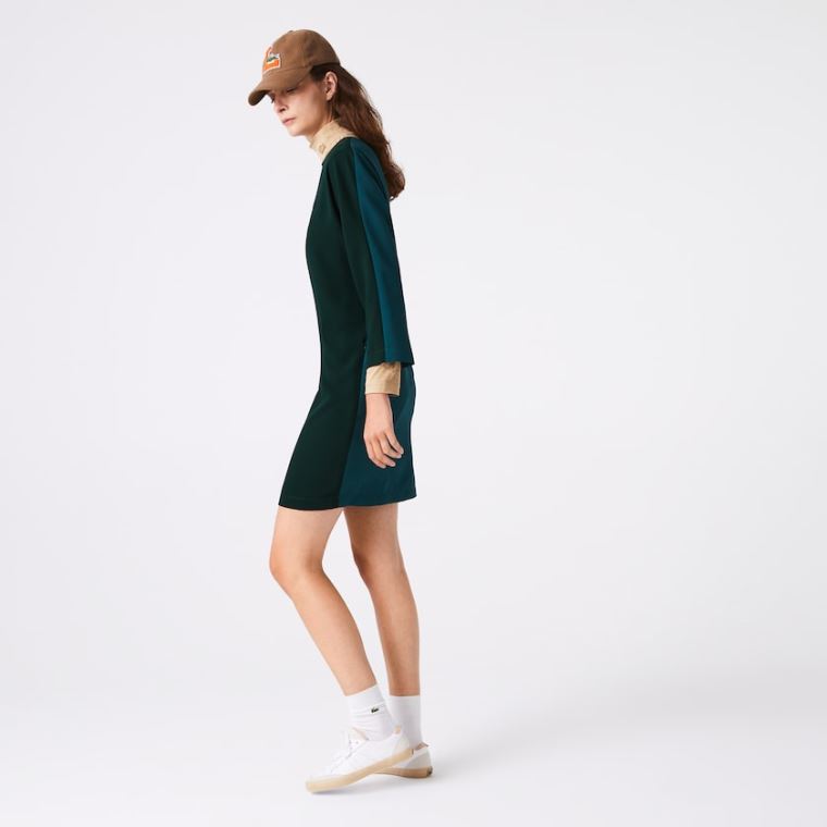 Lacoste Crew Neck Flowy Elbise Yeşil | 4kUf1Edx