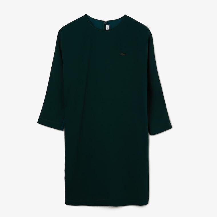 Lacoste Crew Neck Flowy Elbise Yeşil | 4kUf1Edx