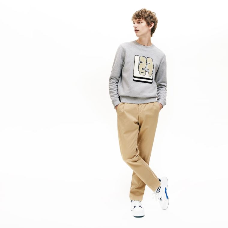 Lacoste Crewneck L27-Print Pamuklu Blend Sweatshirt Gri | 9aLtYebs