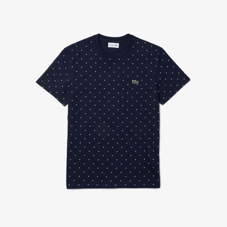 Lacoste Crewneck Polka Dotted Pamuklu T-shirt Lacivert Mavi | 5qzKeblZ