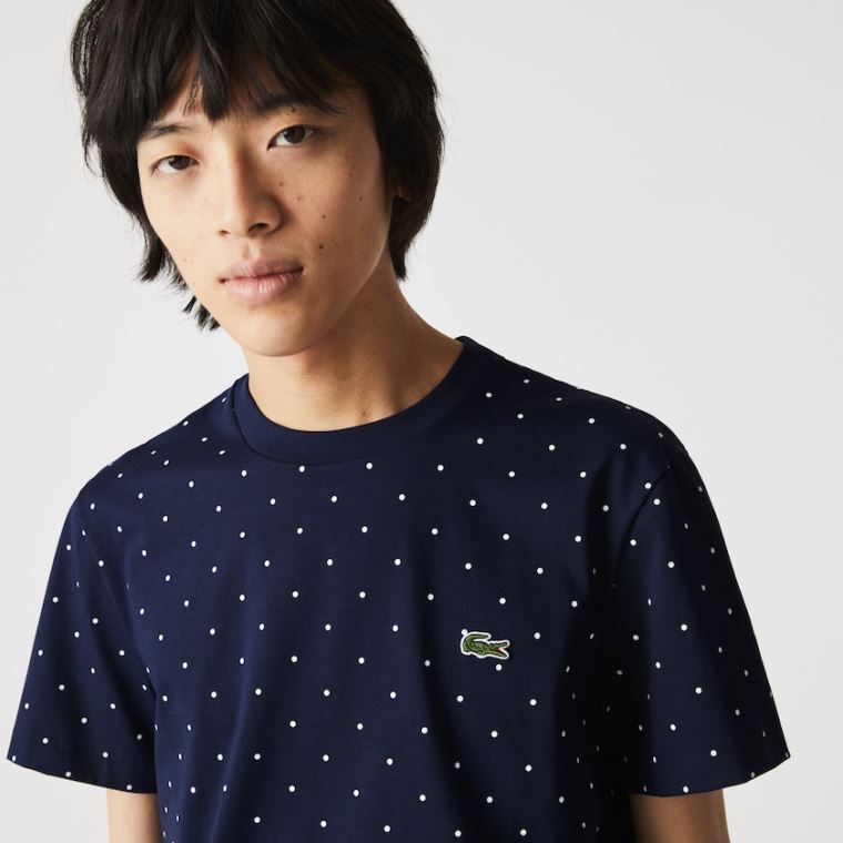 Lacoste Crewneck Polka Dotted Pamuklu T-shirt Lacivert Mavi | 5qzKeblZ