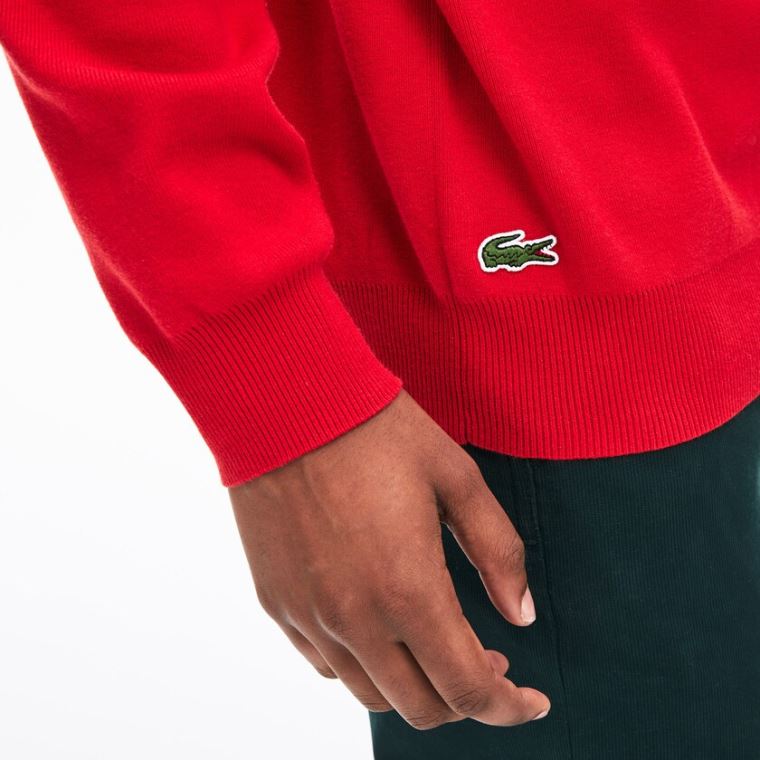 Lacoste Crewneck Signature-Logo Knit Kazak Kırmızı | VFGRpIhk