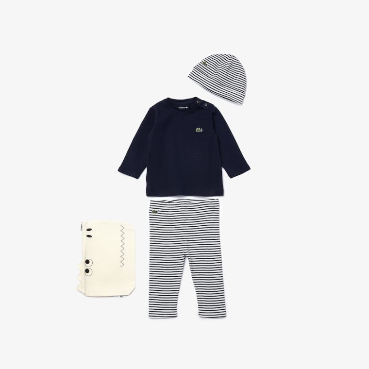 Lacoste Croc Pouch Ribbed Pamuklu Pajama Set Siyah Beyaz | z9FQs77Z