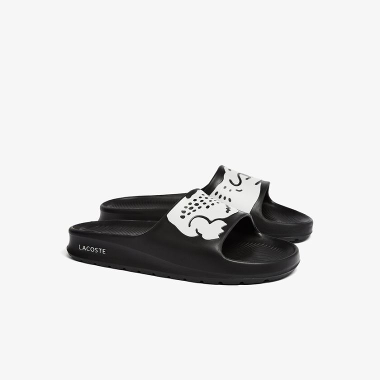 Lacoste Croco 2.0 Sentetik Print Slides Siyah Beyaz | YeU2e89P