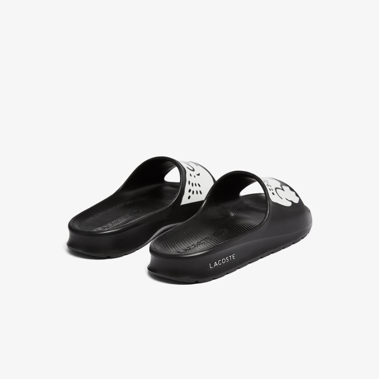 Lacoste Croco 2.0 Sentetik Print Slides Siyah Beyaz | YeU2e89P