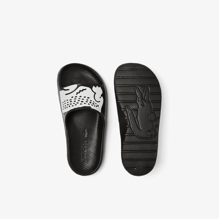 Lacoste Croco 2.0 Sentetik Print Slides Siyah Beyaz | YeU2e89P