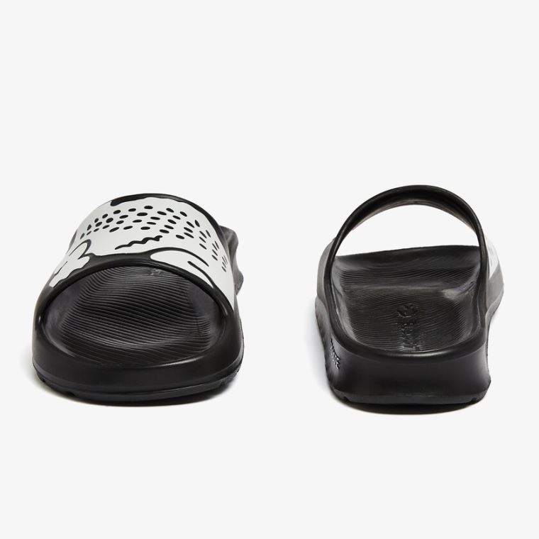 Lacoste Croco 2.0 Sentetik Print Slides Siyah Beyaz | YeU2e89P