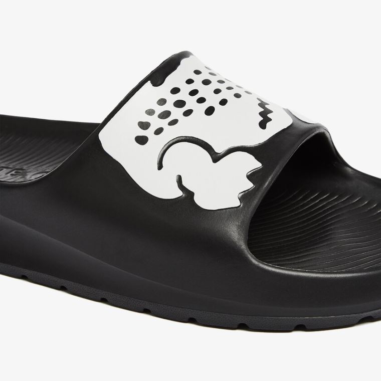 Lacoste Croco 2.0 Sentetik Print Slides Siyah Beyaz | YeU2e89P