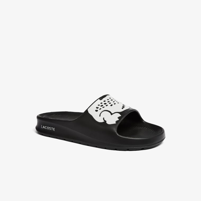 Lacoste Croco 2.0 Sentetik Print Slides Siyah Beyaz | YeU2e89P