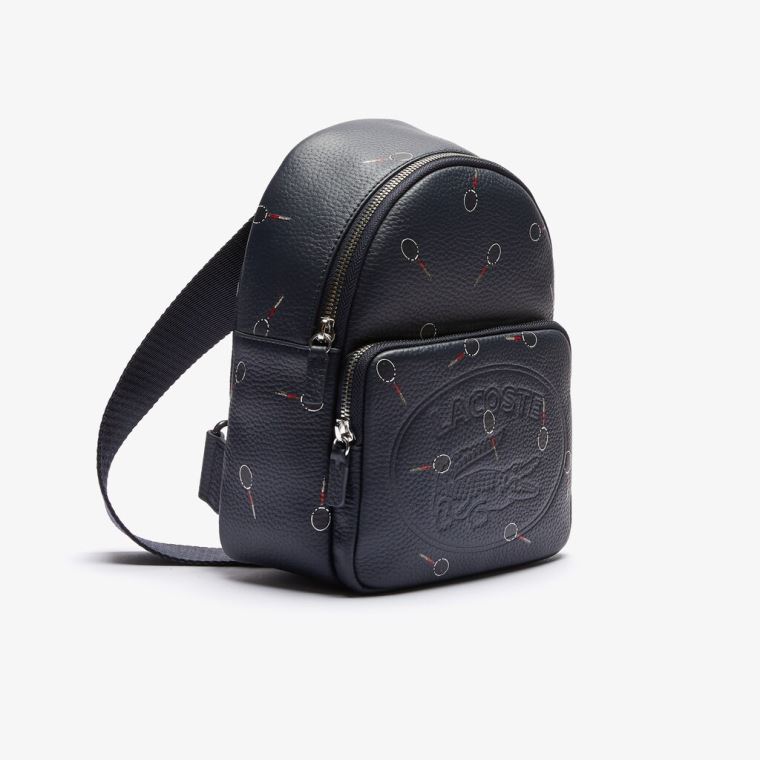 Lacoste Croco Crew Raquet-Print Small Grained Deri Backpack Siyah | htSsvJsS