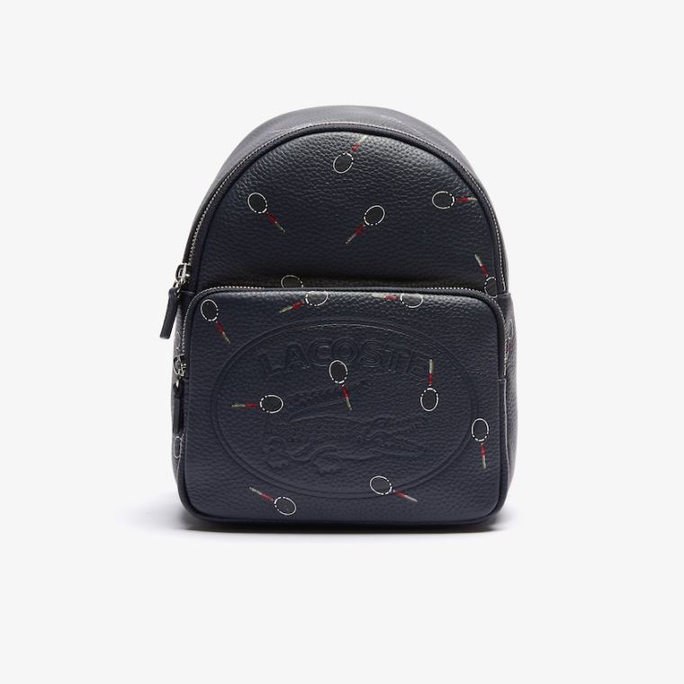 Lacoste Croco Crew Raquet-Print Small Grained Deri Backpack Siyah | htSsvJsS