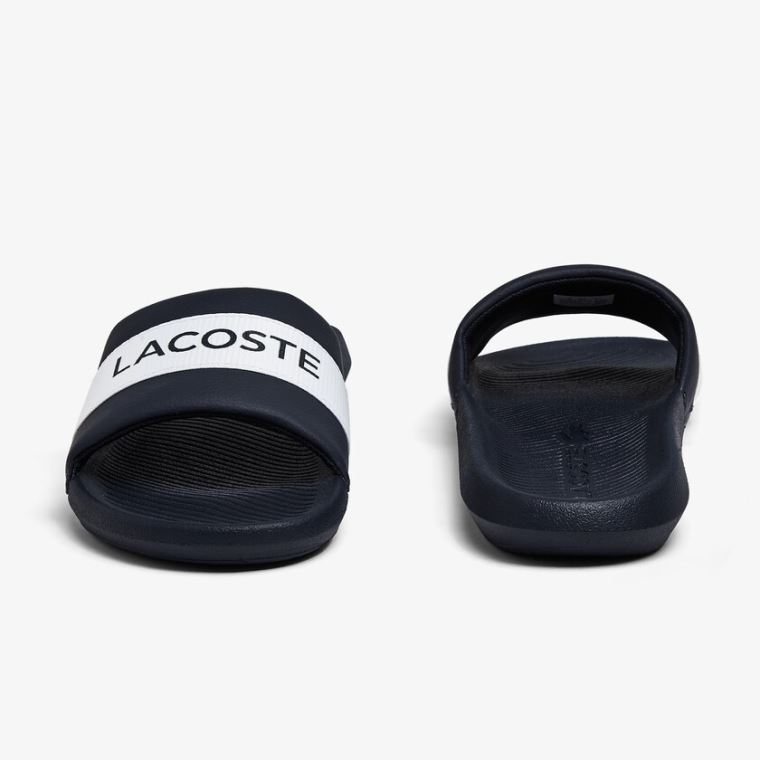 Lacoste Croco Slides Tekstil Logo Lacivert Beyaz | HJrNJXYx