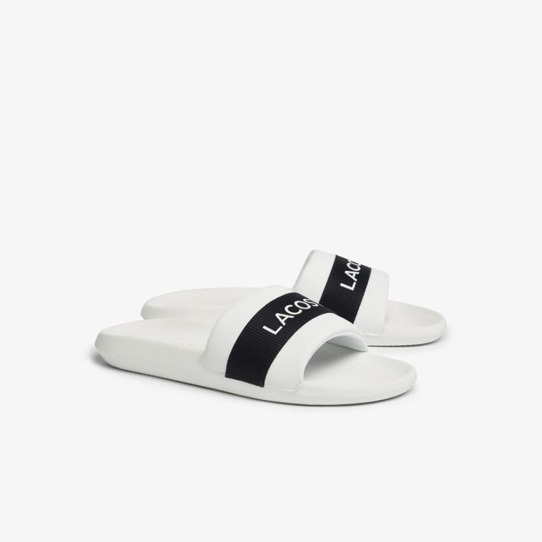 Lacoste Croco Tekstil Logo Slides Beyaz Lacivert | SCPT5DRv