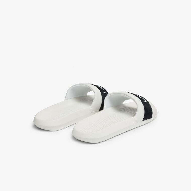 Lacoste Croco Tekstil Logo Slides Beyaz Lacivert | SCPT5DRv