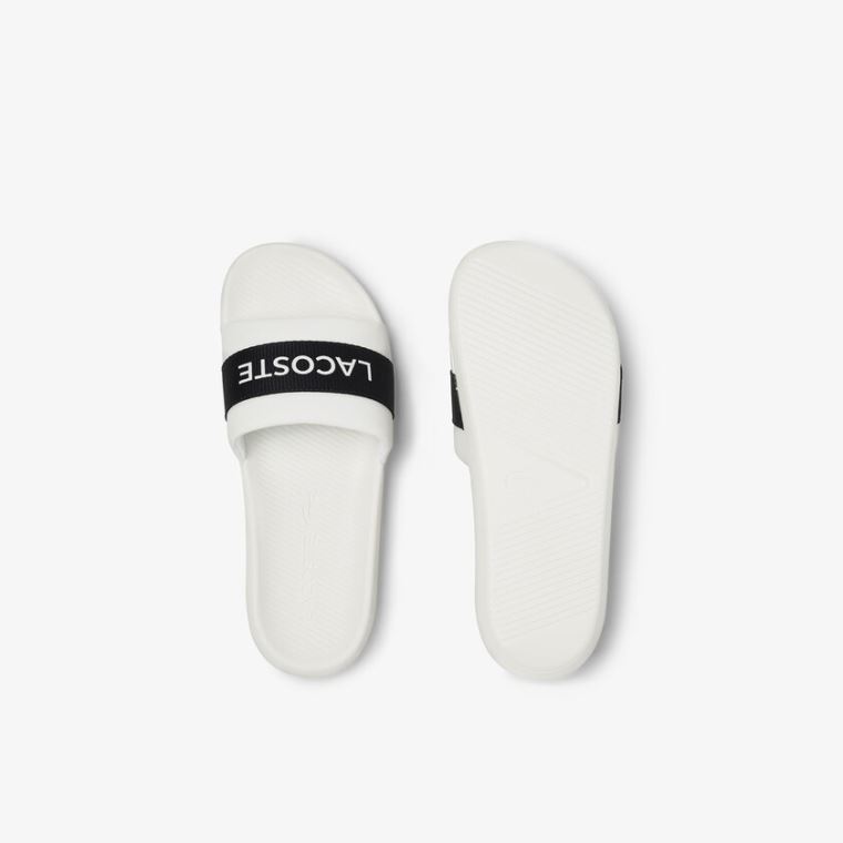 Lacoste Croco Tekstil Logo Slides Beyaz Lacivert | SCPT5DRv