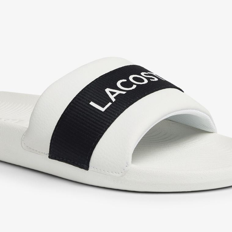 Lacoste Croco Tekstil Logo Slides Beyaz Lacivert | SCPT5DRv