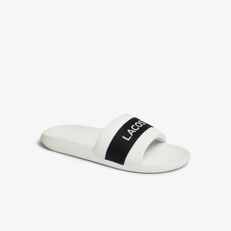 Lacoste Croco Tekstil Logo Slides Beyaz Lacivert | SCPT5DRv