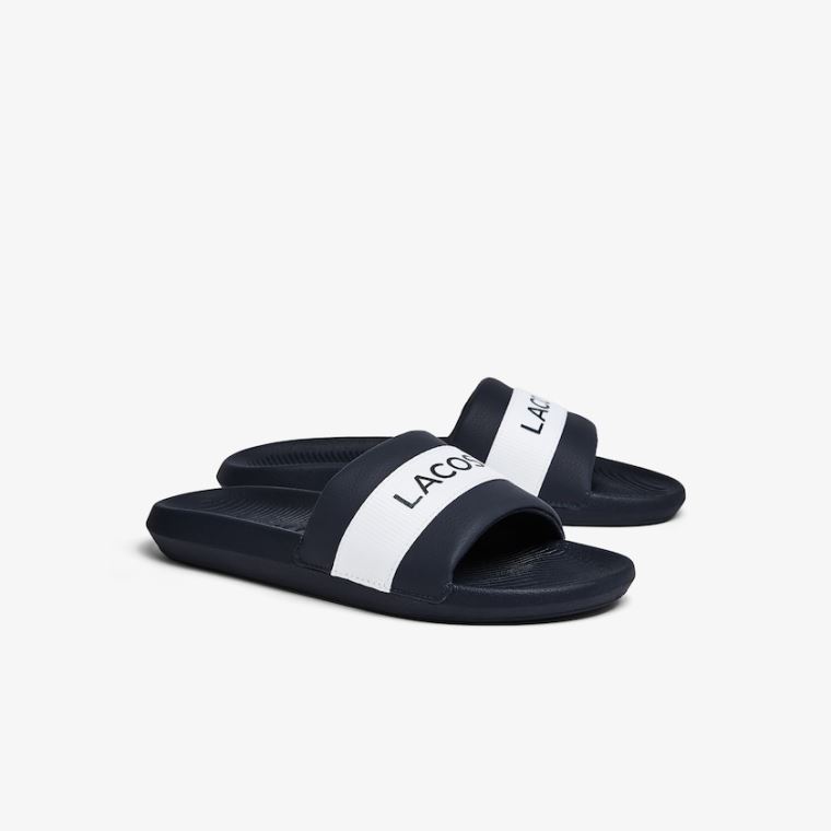 Lacoste Croco Tekstil Logo Slides Lacivert Beyaz | Jtvb5Hh8