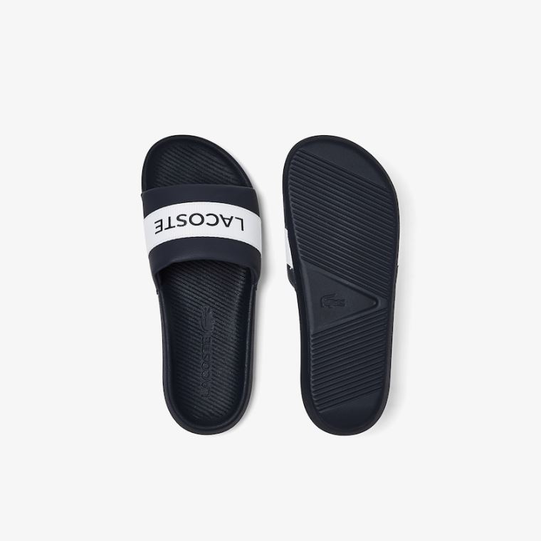 Lacoste Croco Tekstil Logo Slides Lacivert Beyaz | Jtvb5Hh8