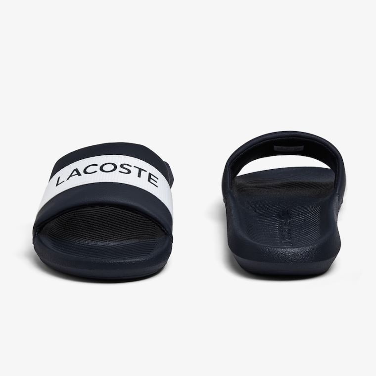 Lacoste Croco Tekstil Logo Slides Lacivert Beyaz | Jtvb5Hh8