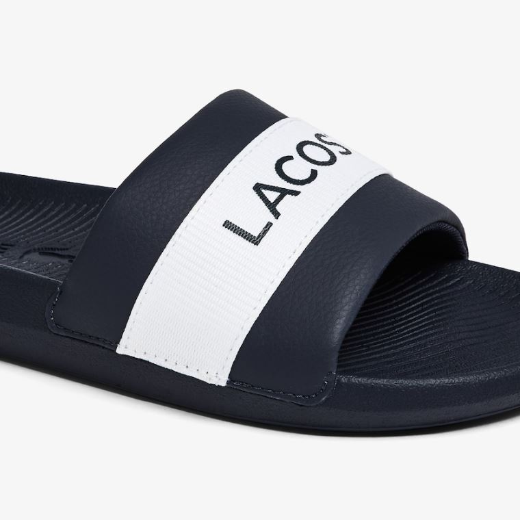 Lacoste Croco Tekstil Logo Slides Lacivert Beyaz | Jtvb5Hh8