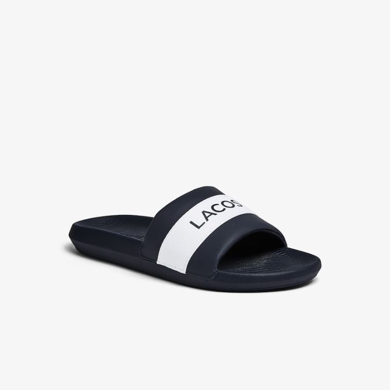 Lacoste Croco Tekstil Logo Slides Lacivert Beyaz | Jtvb5Hh8