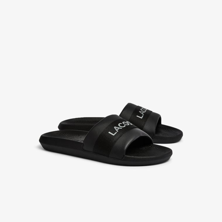 Lacoste Croco Tekstil Logo Slides Siyah Siyah | P4NJuFT0