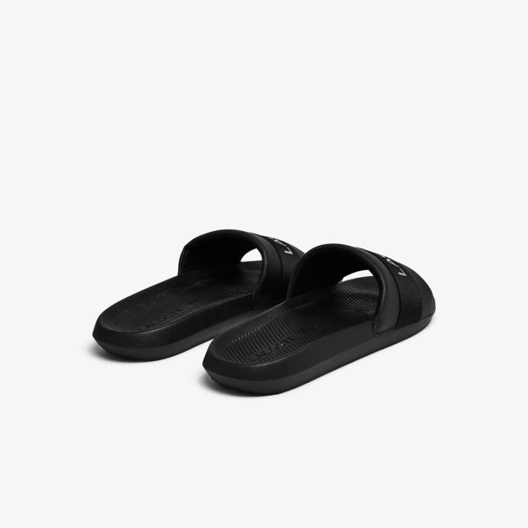 Lacoste Croco Tekstil Logo Slides Siyah Siyah | P4NJuFT0