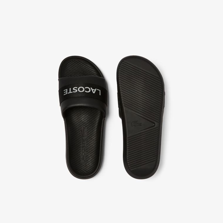 Lacoste Croco Tekstil Logo Slides Siyah Siyah | P4NJuFT0