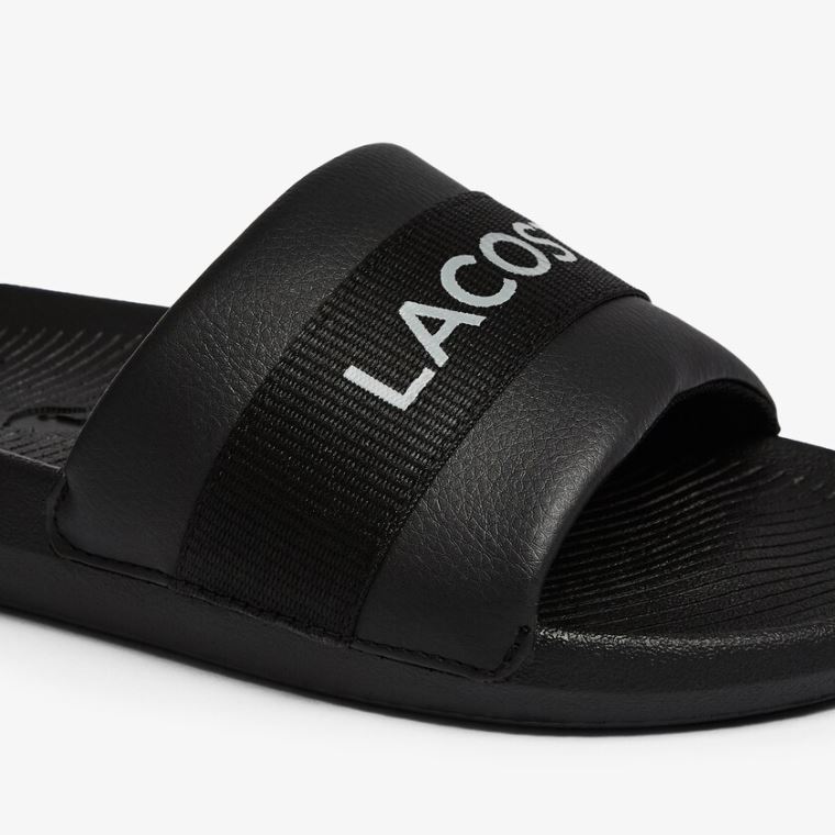 Lacoste Croco Tekstil Logo Slides Siyah Siyah | P4NJuFT0