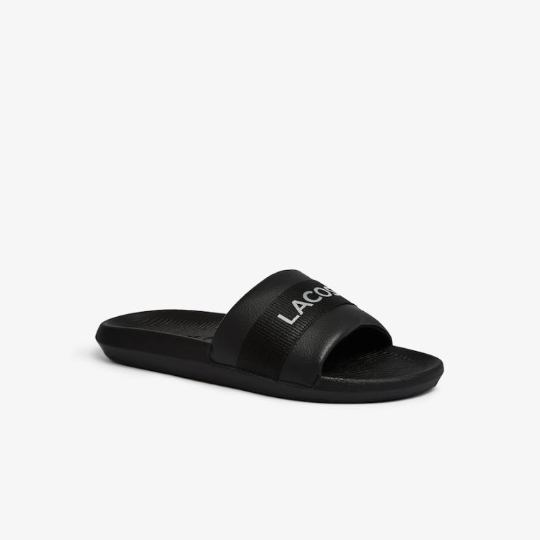 Lacoste Croco Tekstil Logo Slides Siyah Siyah | P4NJuFT0