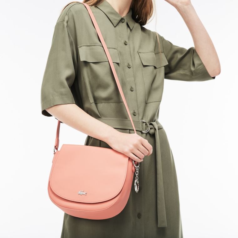 Lacoste Daily Klasik Coated Piqué Kanvas Round Crossover Bag Pembe | iWTkBaur