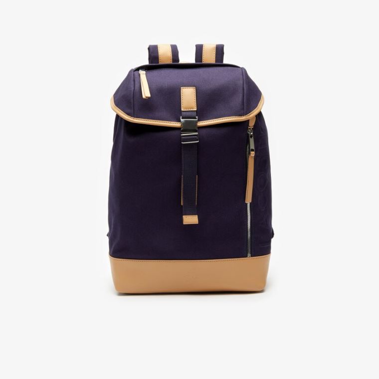 Lacoste Deri Finishes Pamuklu Flap Backpack Lacivert Kahverengi | ykZcGXLL