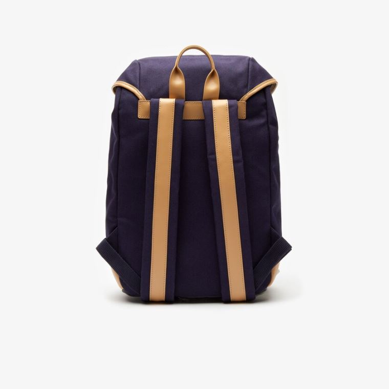 Lacoste Deri Finishes Pamuklu Flap Backpack Lacivert Kahverengi | ykZcGXLL