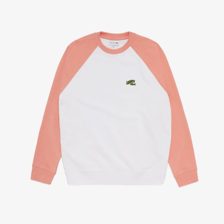 Lacoste Embroidered Logo Regular Fit Sweatshirt Beyaz Pembe | 7kVWPA3X