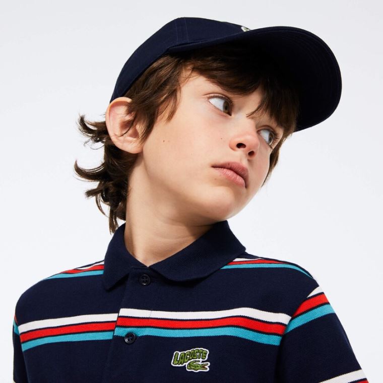 Lacoste Embroidered Logo Striped Polo Lacivert Mavi Beyaz | xo0jmMeZ