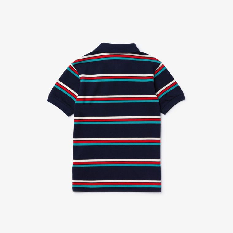 Lacoste Embroidered Logo Striped Polo Lacivert Mavi Beyaz | xo0jmMeZ