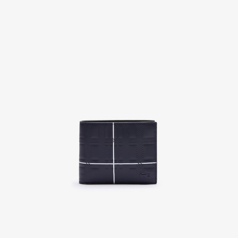 Lacoste Fitzgerald Check-Effect Textured Deri Wallet Lacivert Mavi Beyaz | Vb3n6GDF