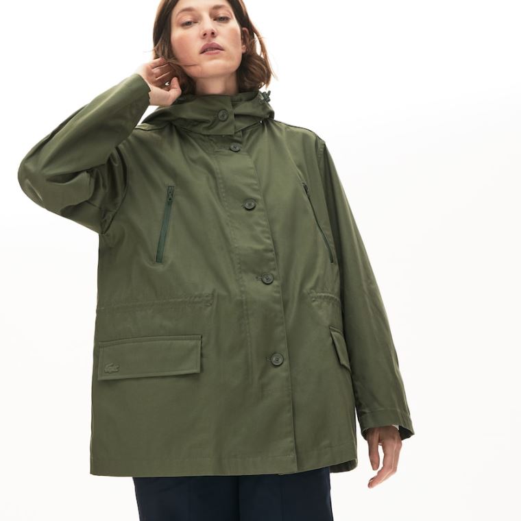 Lacoste Flared Su-Resistant Parka Haki Yeşil | esSApZi9