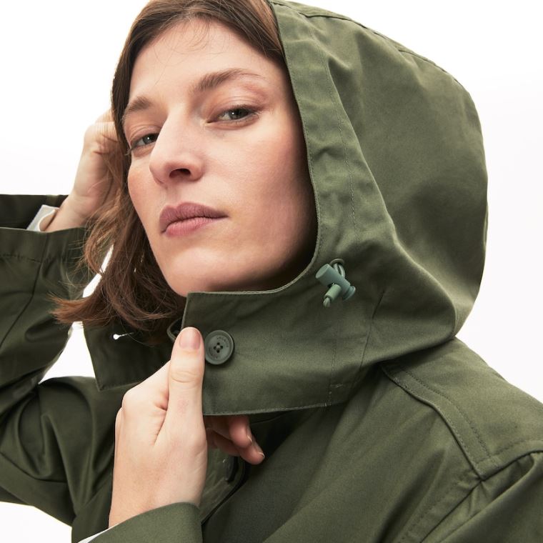 Lacoste Flared Su-Resistant Parka Haki Yeşil | esSApZi9