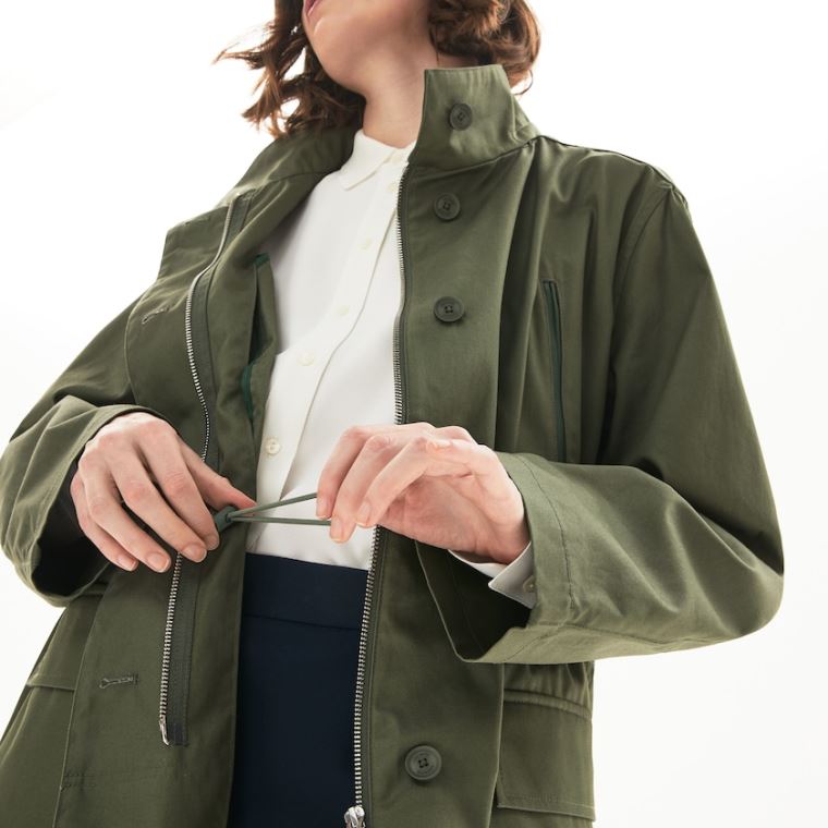 Lacoste Flared Su-Resistant Parka Haki Yeşil | esSApZi9